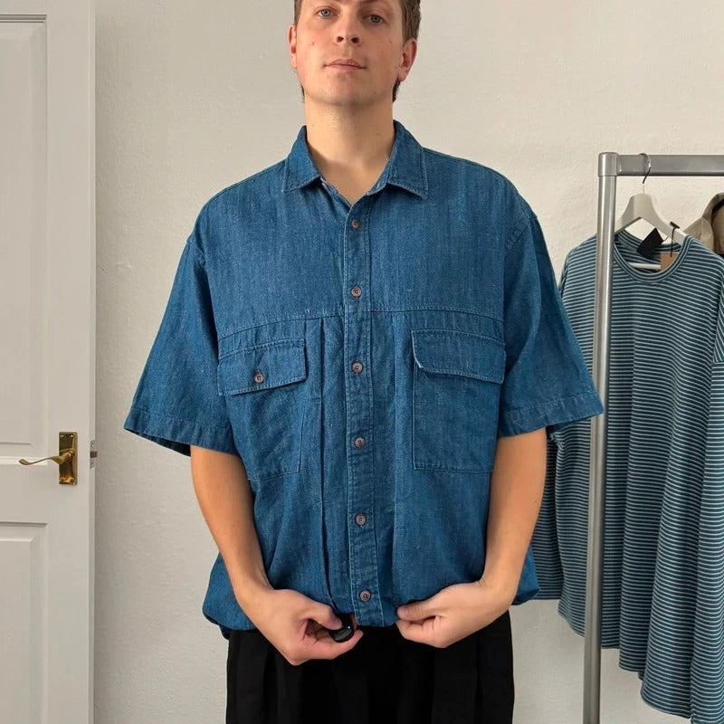 Frizmworks Linen Trucker Half Shirt Blue XL