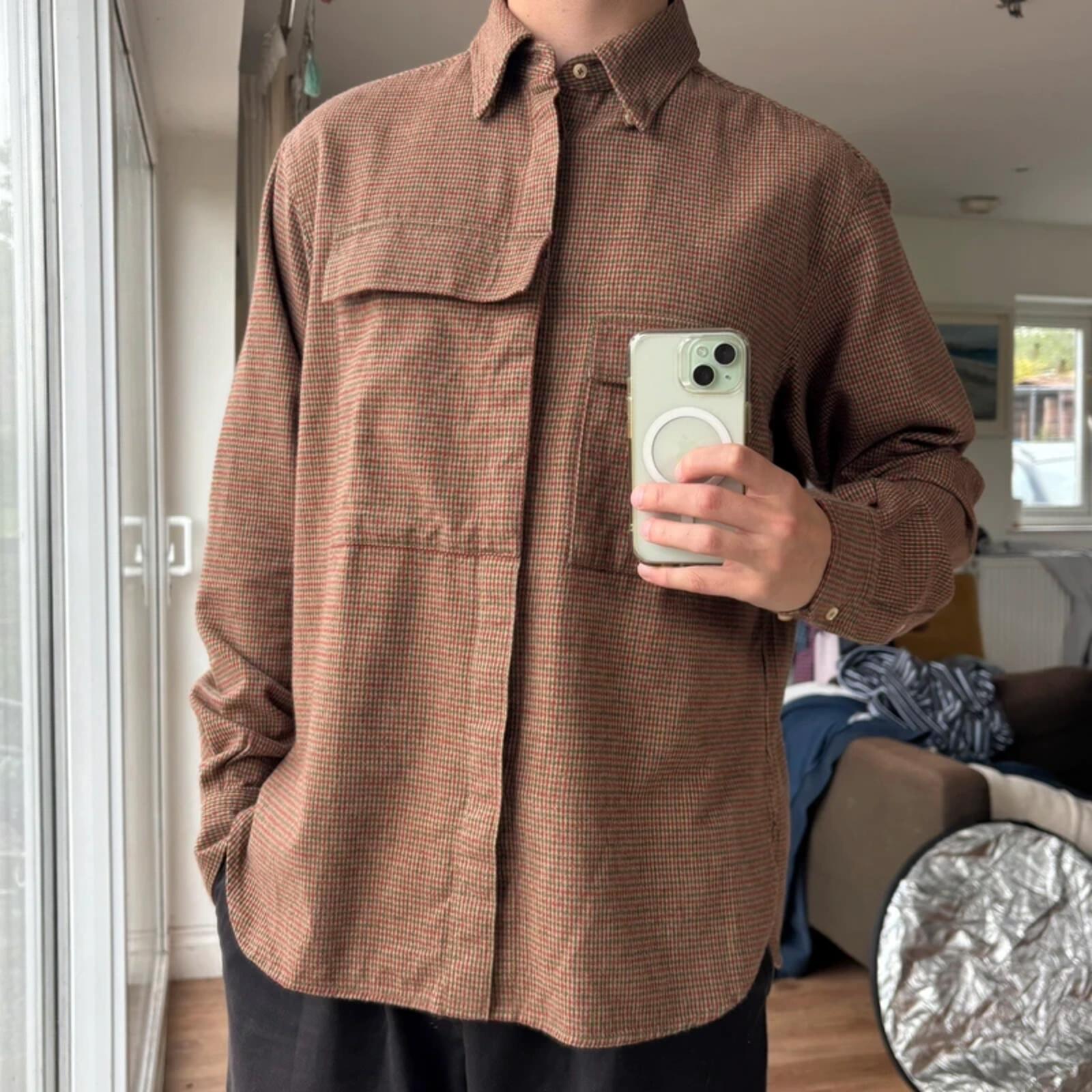 Eastlogue Asymmetric Check Utility Shirt Brown L
