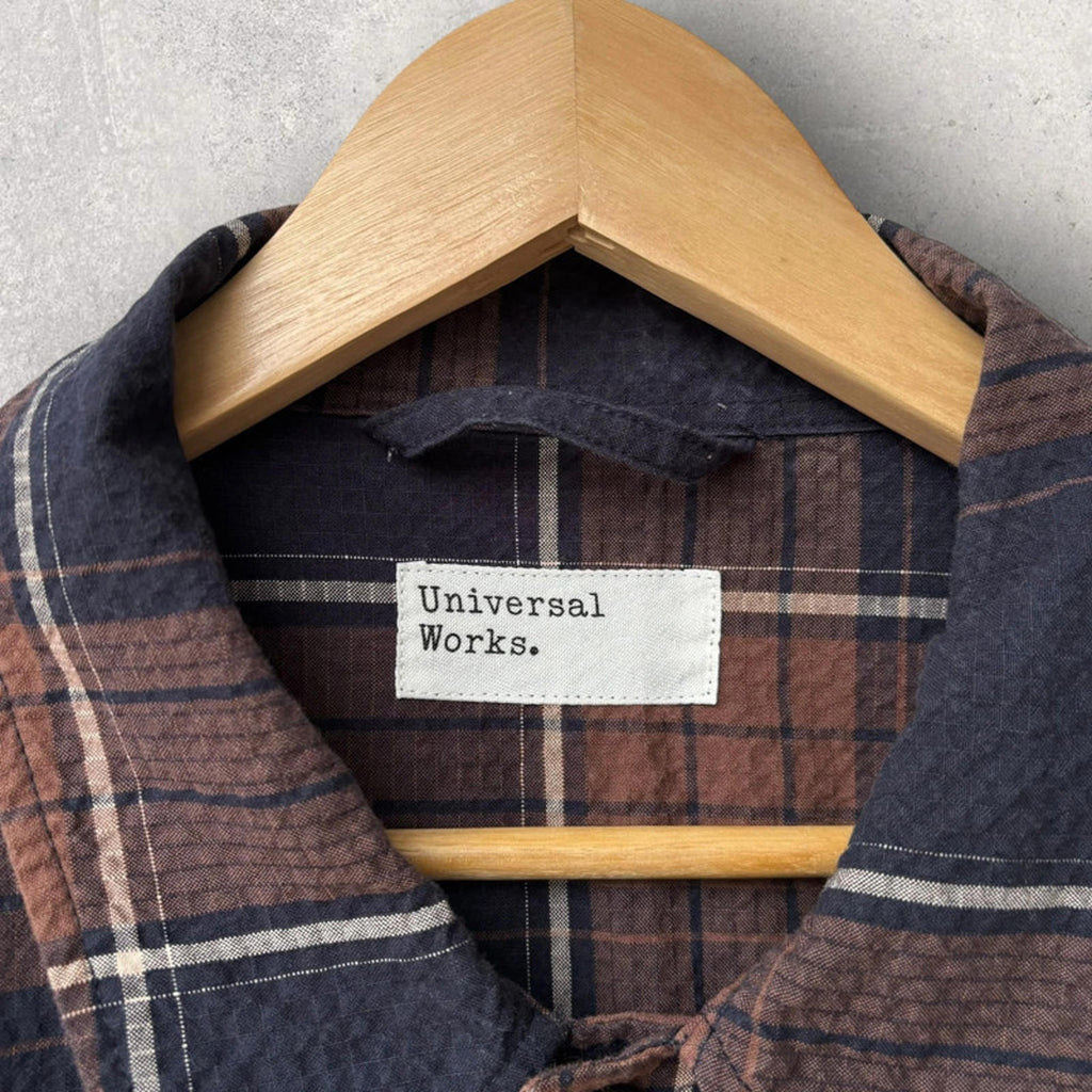 Universal Works Check Seersucker Overshirt Brown/Navy Size XL