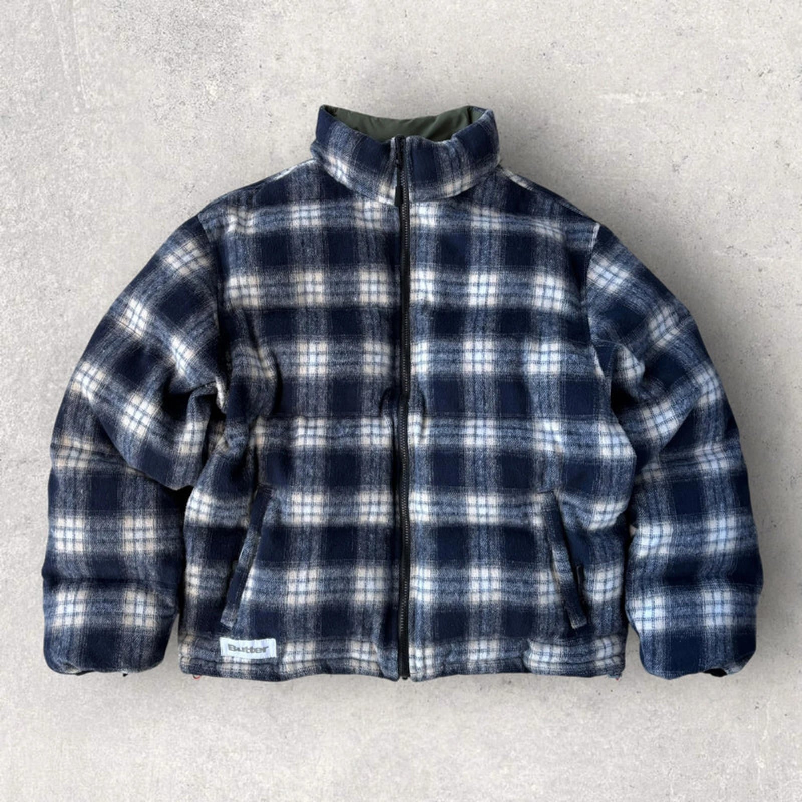 Butter Goods Reversible Plaid Puffer Jacket Blue Size M
