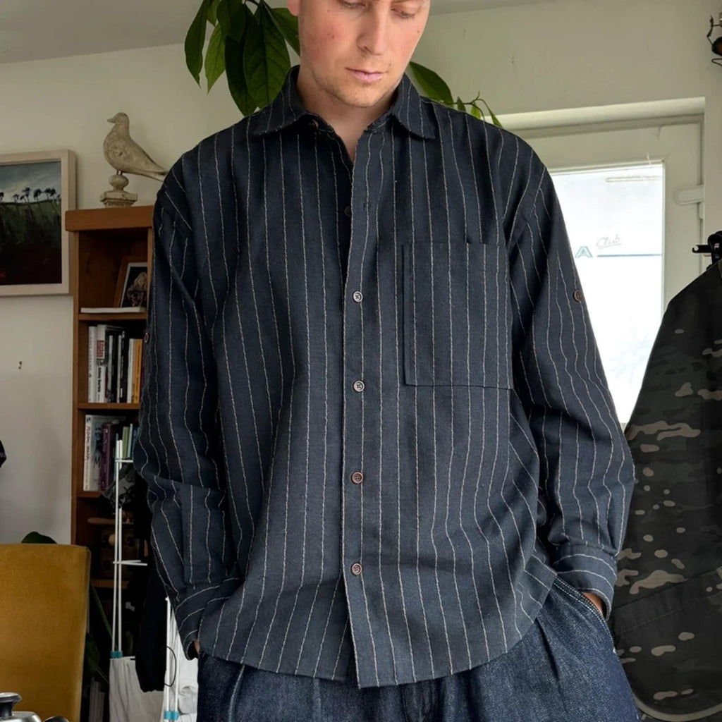 Frizmworks Linen Stripe Shirt Navy L