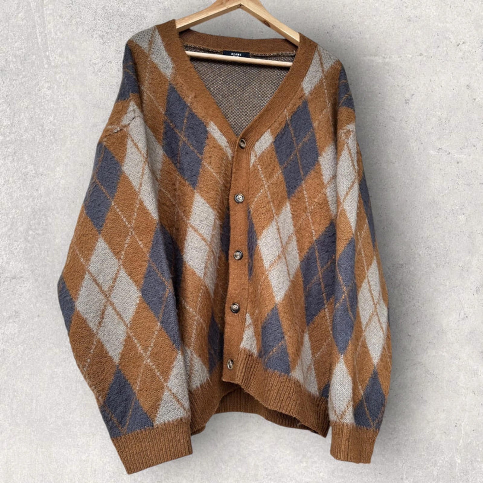 Beams Argyle Diamond Cardigan Brown M Japan Import