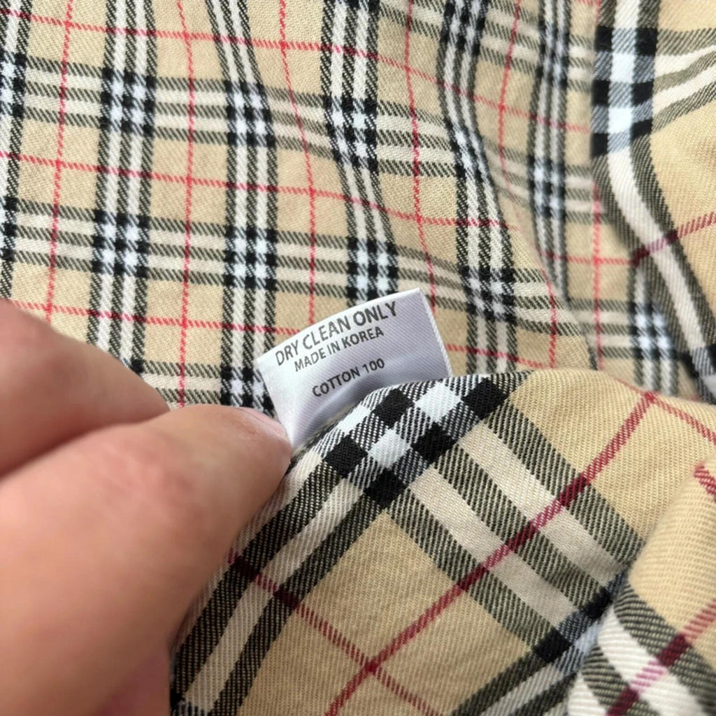 Ajobyajo Korean Plaid Oversized Shirt Beige XL