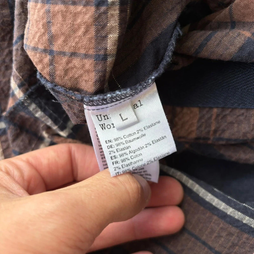 Universal Works Check Seersucker Overshirt Brown Navy L