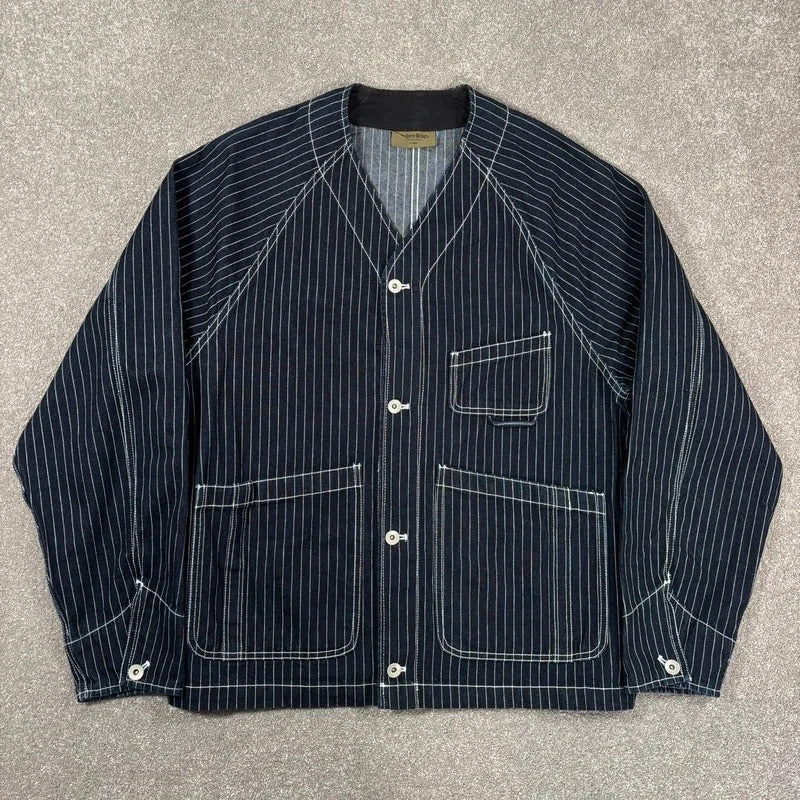 Uniform Bridge Stripe Denim Pocket Cardigan Indigo XL