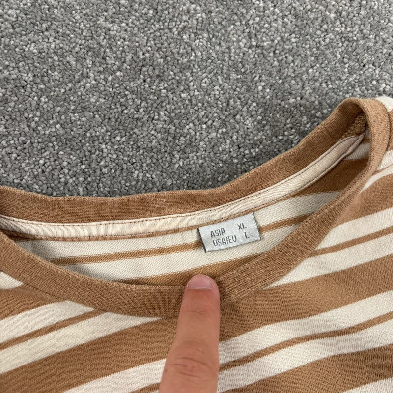Gramicci Stripe Cropped Long Sleeve Tee Beige L