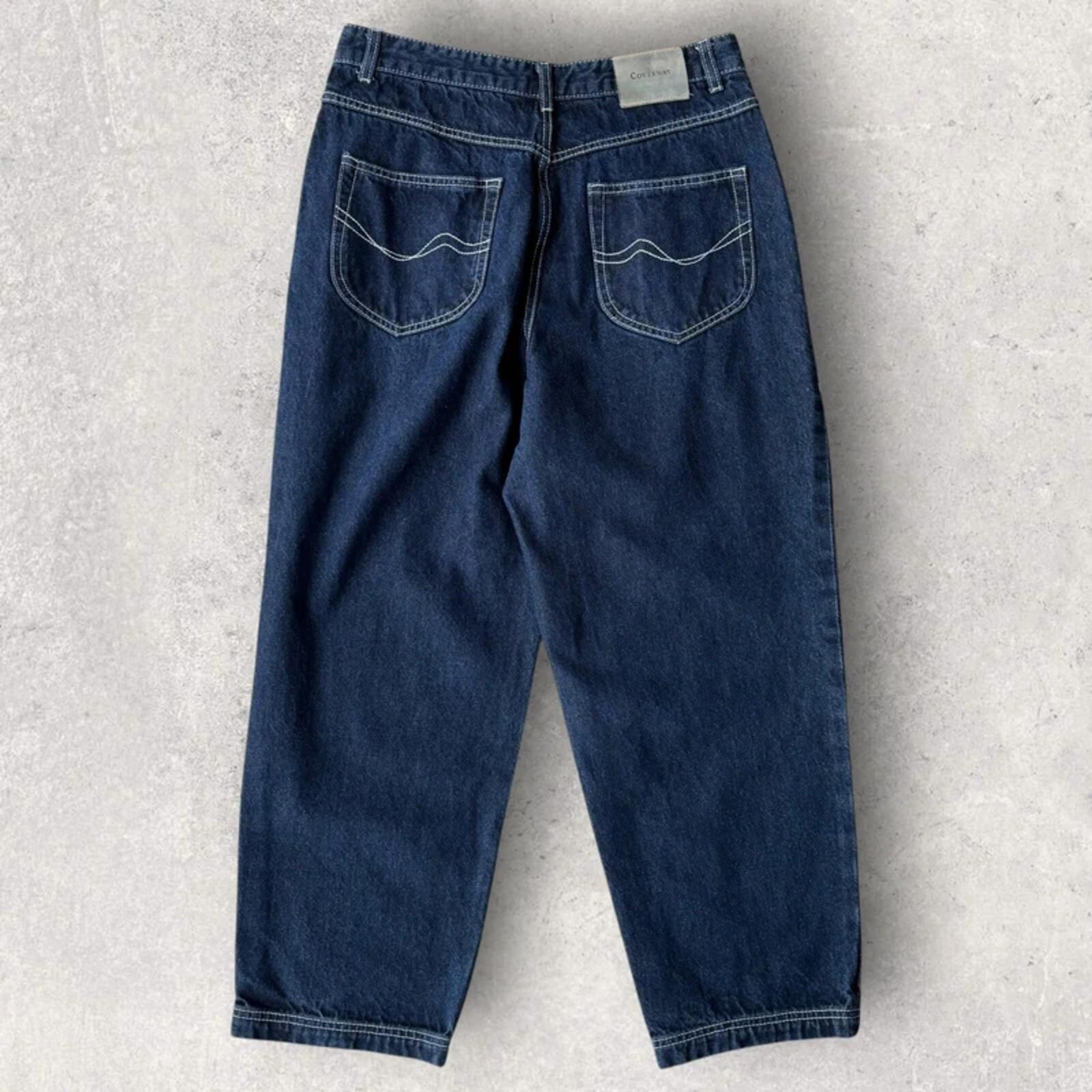 Covernat Double Pleated Korean Wide Denim Jeans Blue M