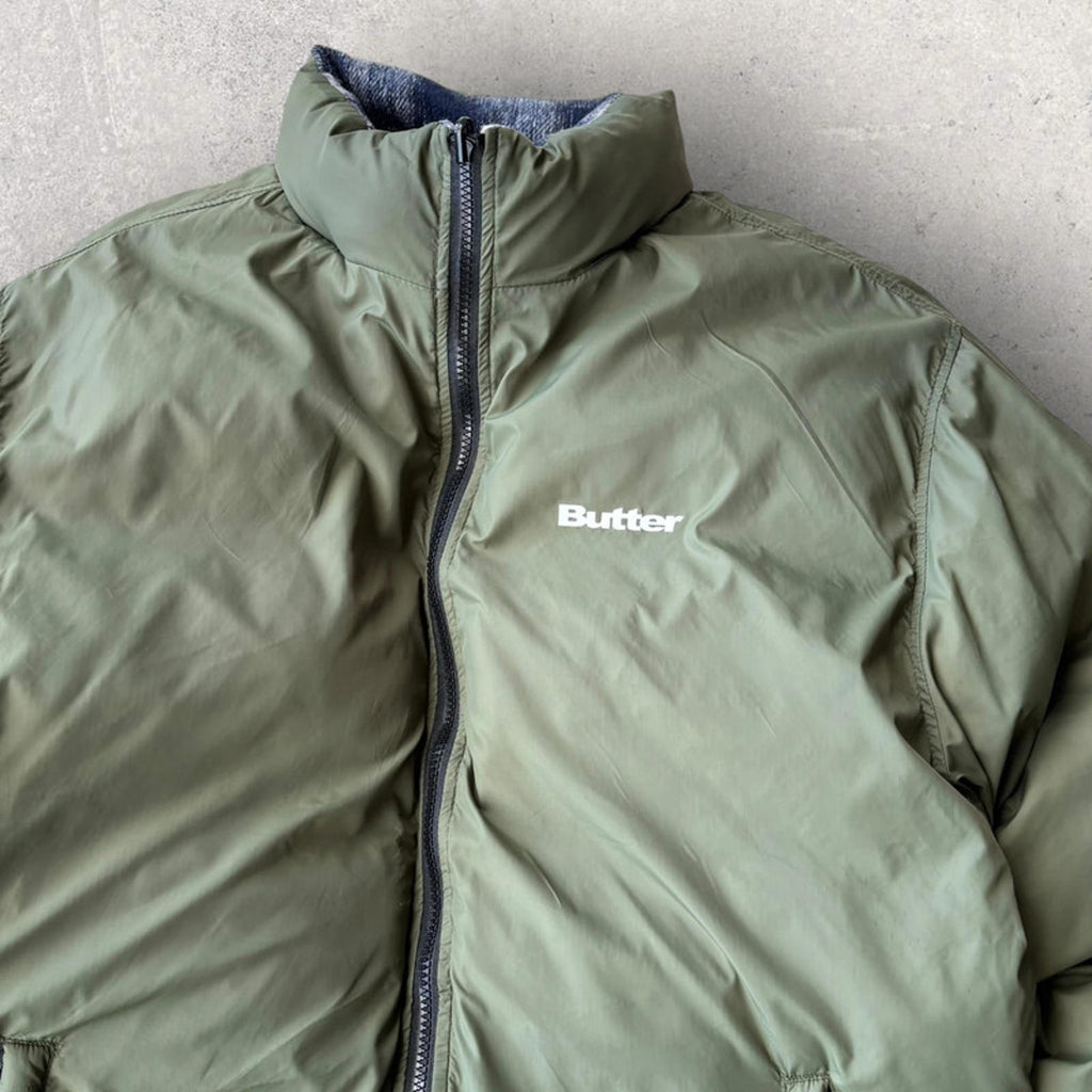 Butter Goods Reversible Plaid Puffer Jacket Blue Size M