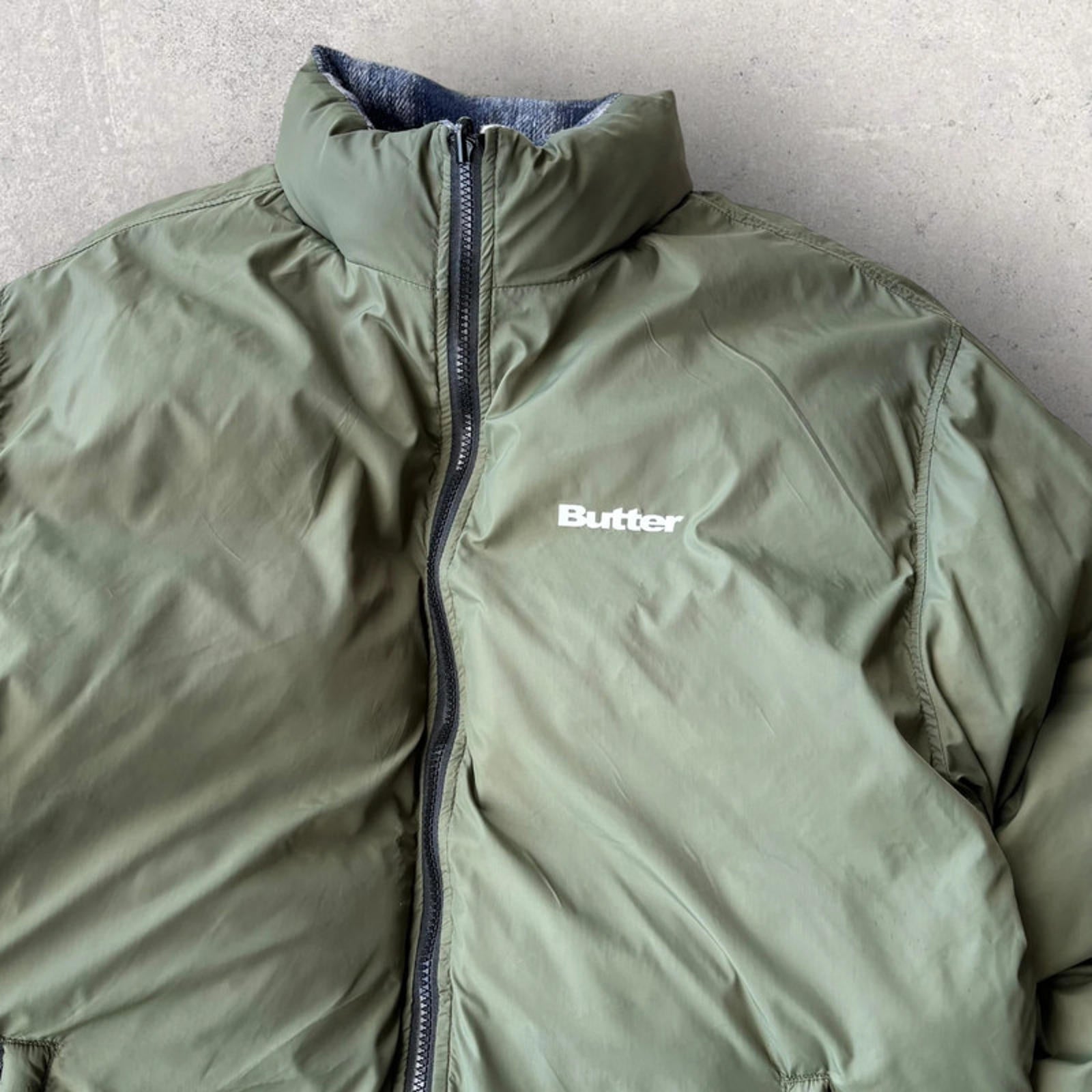 Butter Goods Reversible Plaid Puffer Jacket Blue Size M