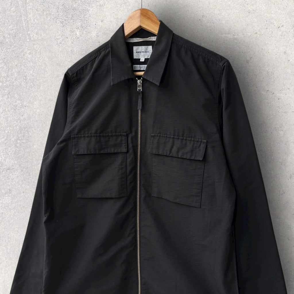 Norse Projects Jens Grosgrain Zip Overshirt Black Size M