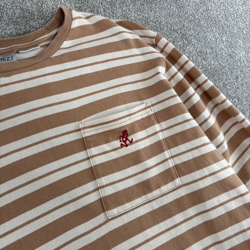 Gramicci Stripe Cropped Long Sleeve Tee Beige S