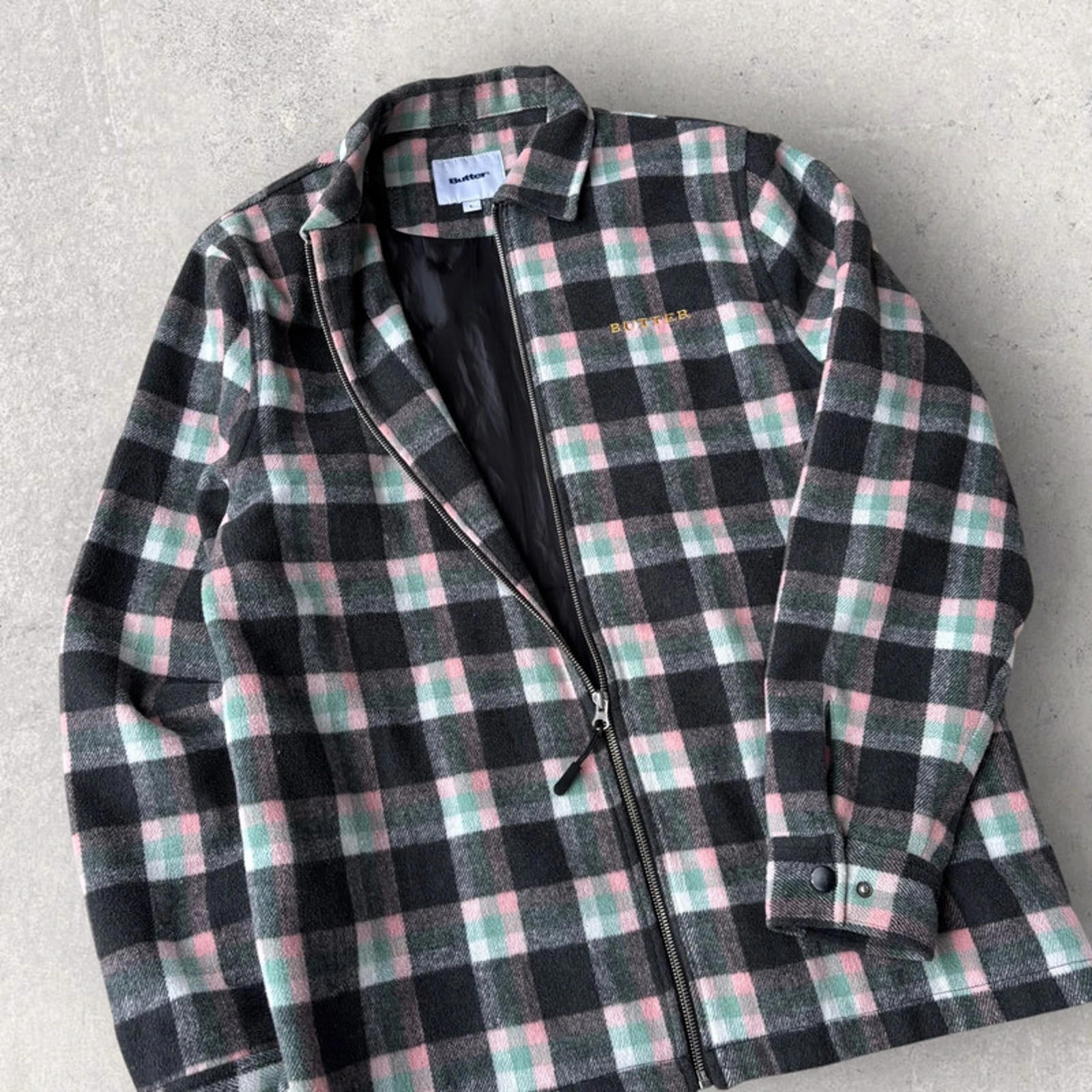 Butter Goods Flannel Plaid Zip Shirt Jacket – Grey – M