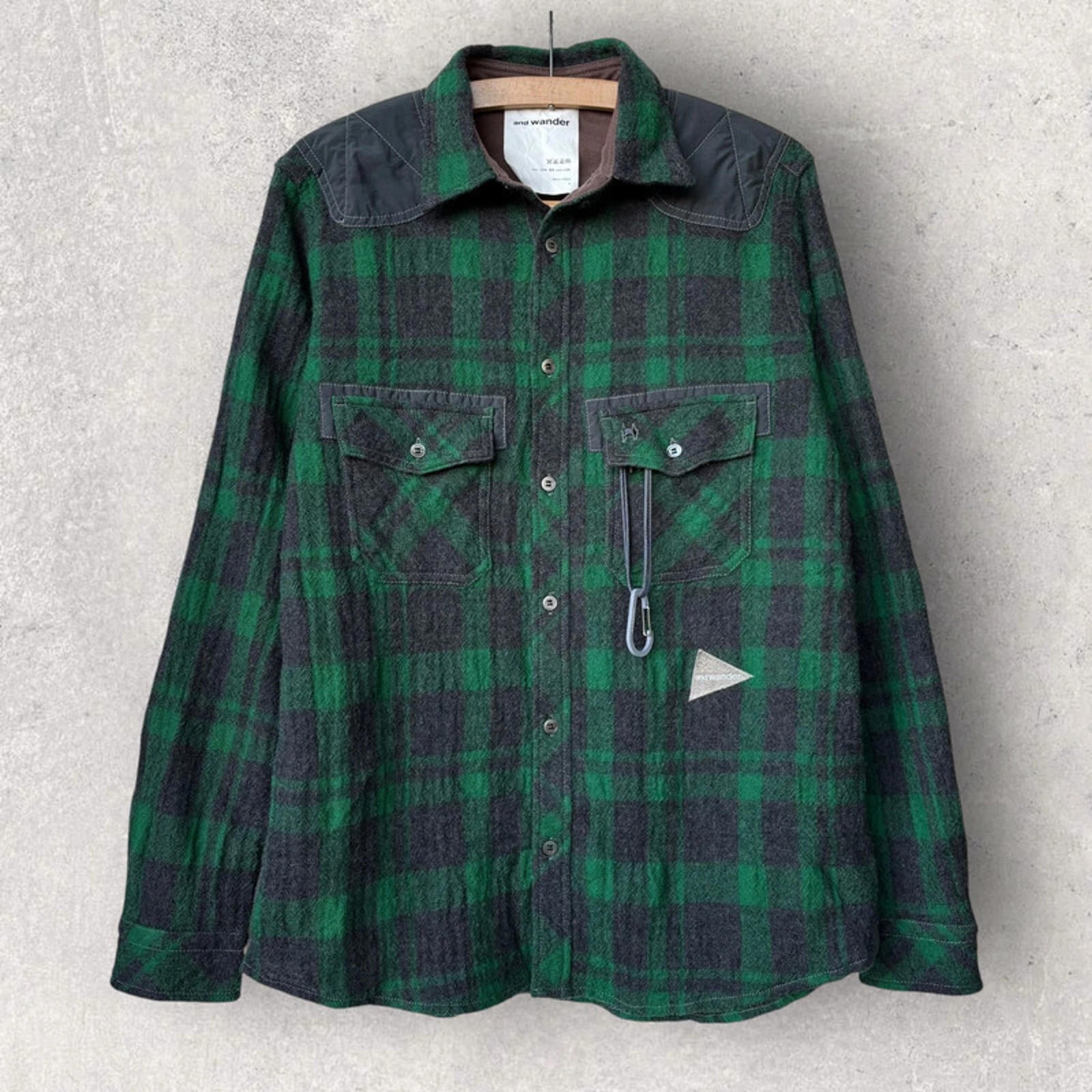 And Wander Check Technical Shirt Green Size S Japan Import