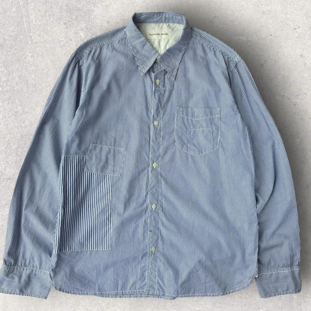 Universal Works Patchwork Stripe Shirt Blue XL