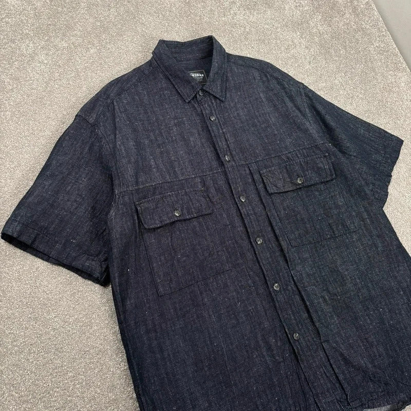 Frizmworks Linen Trucker Half Shirt Indigo L