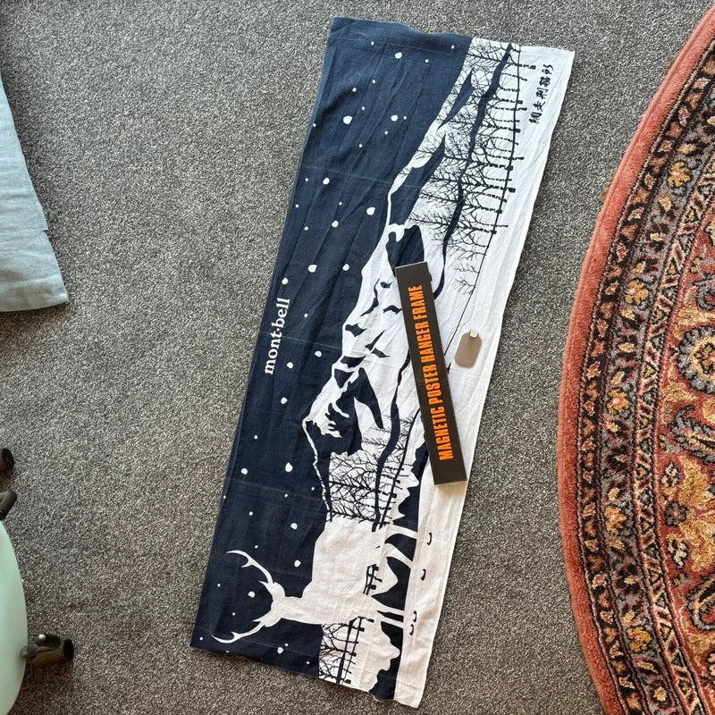 Montbell x Abashiri Prison Japanese  Wall Hanging Tenugui Navy / White