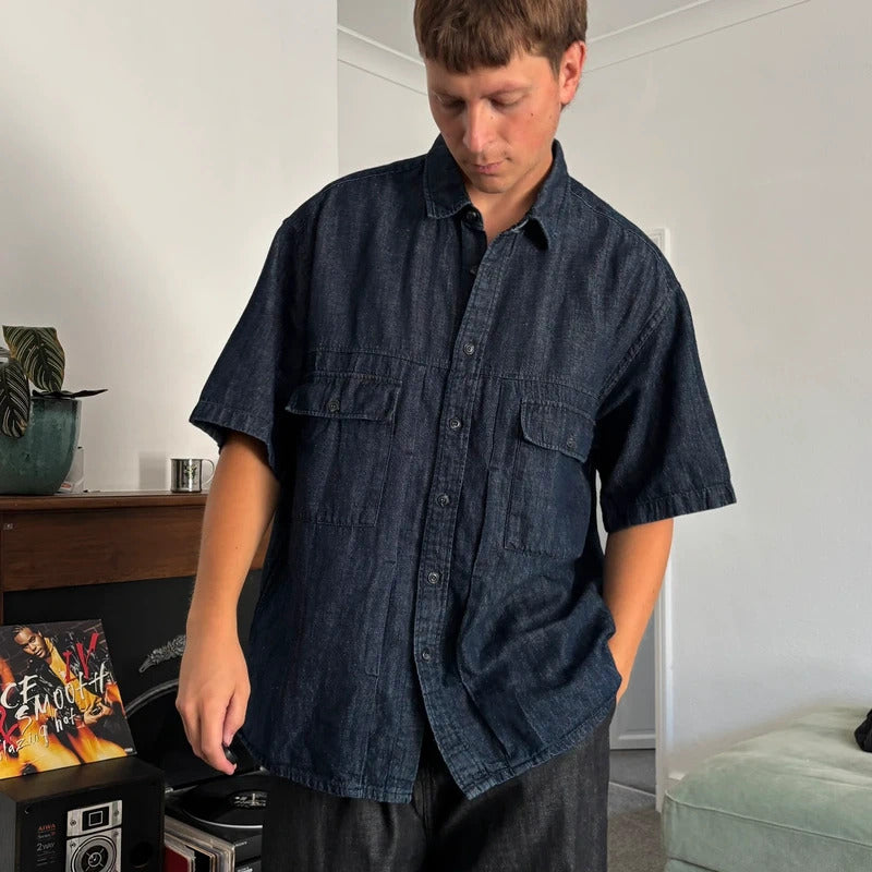 Frizmworks Linen Trucker Half Shirt Indigo XL
