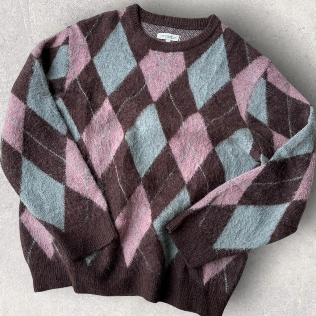Uniform Bridge Argyle Knit Sweater Brown XL
