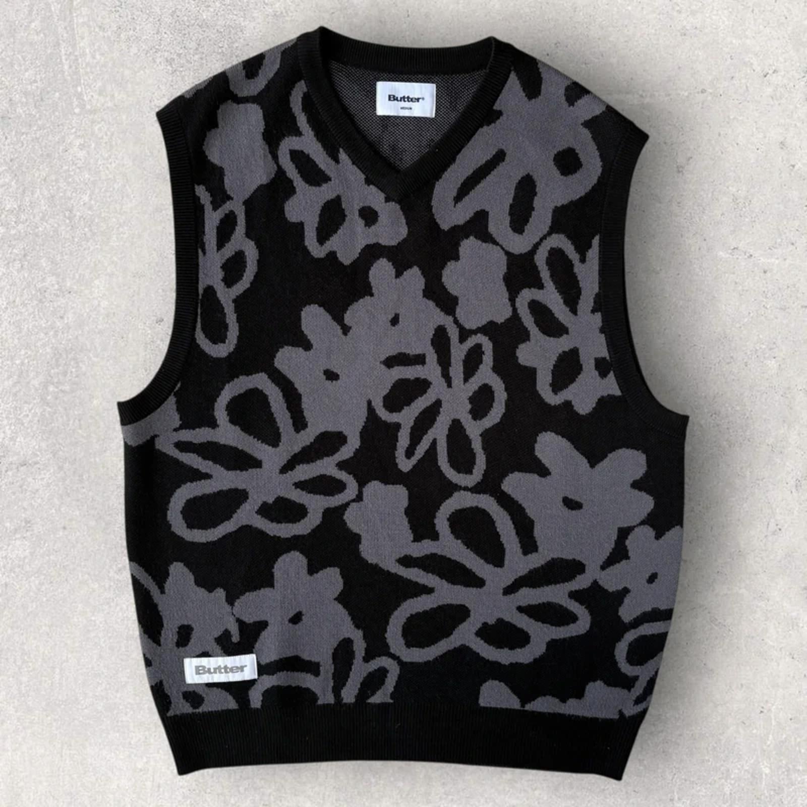 Butter Goods Flower Knit Vest Black / Grey M Streetwear