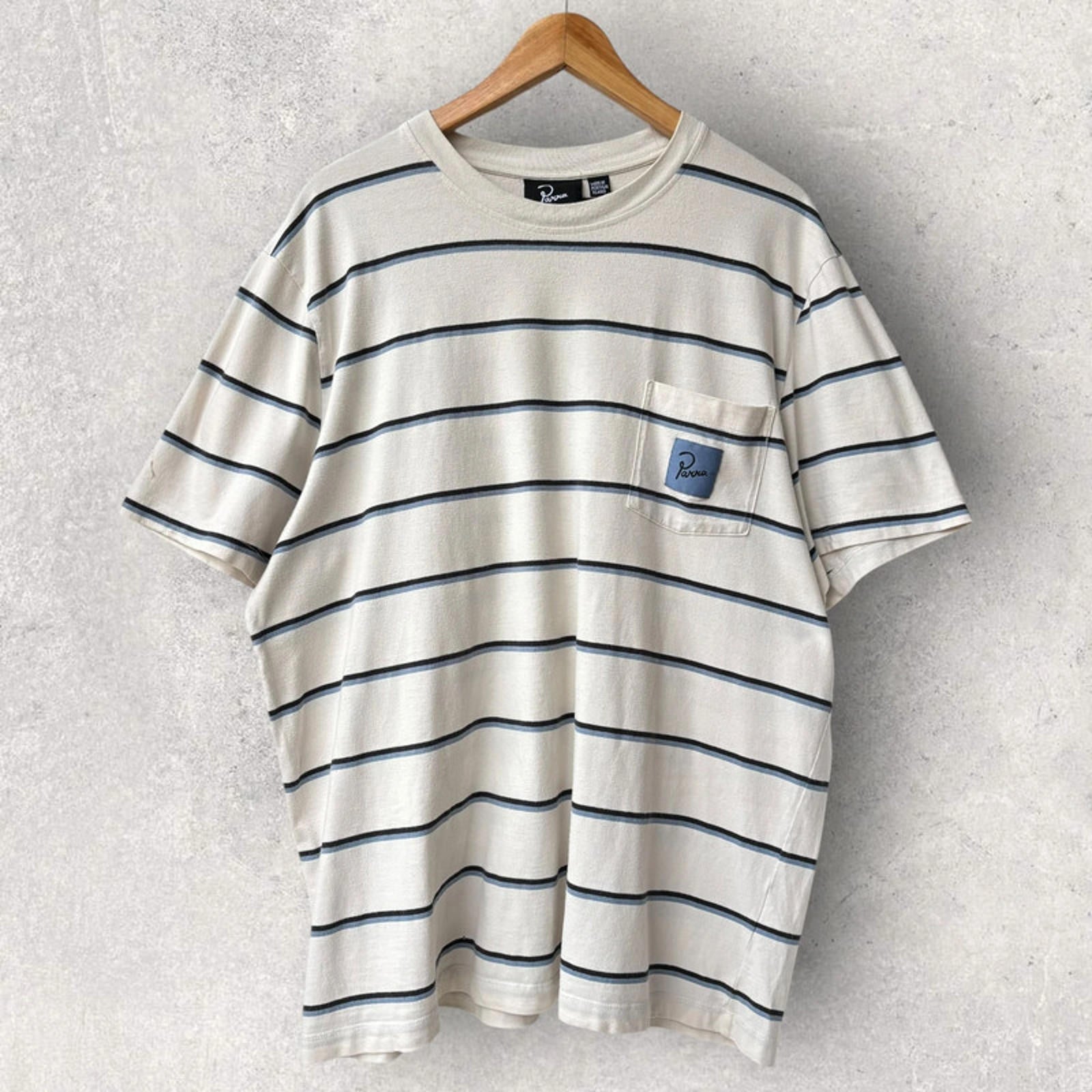 Parra Stripe T-Shirt White/Blue Size L