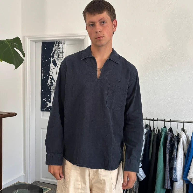Frizmworks Linen Pullover Shirt Navy M