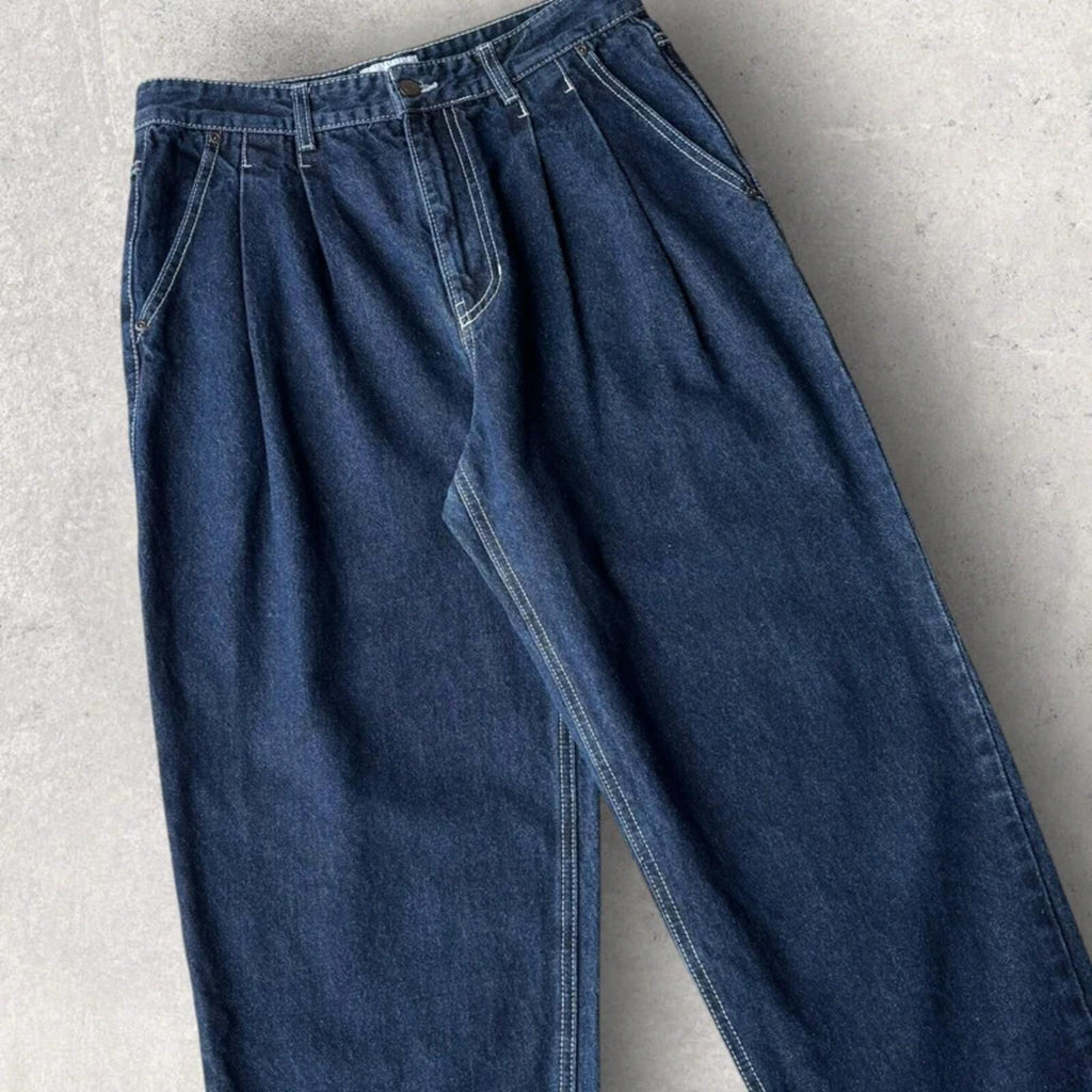 Covernat Double Pleated Korean Wide Denim Jeans Blue M